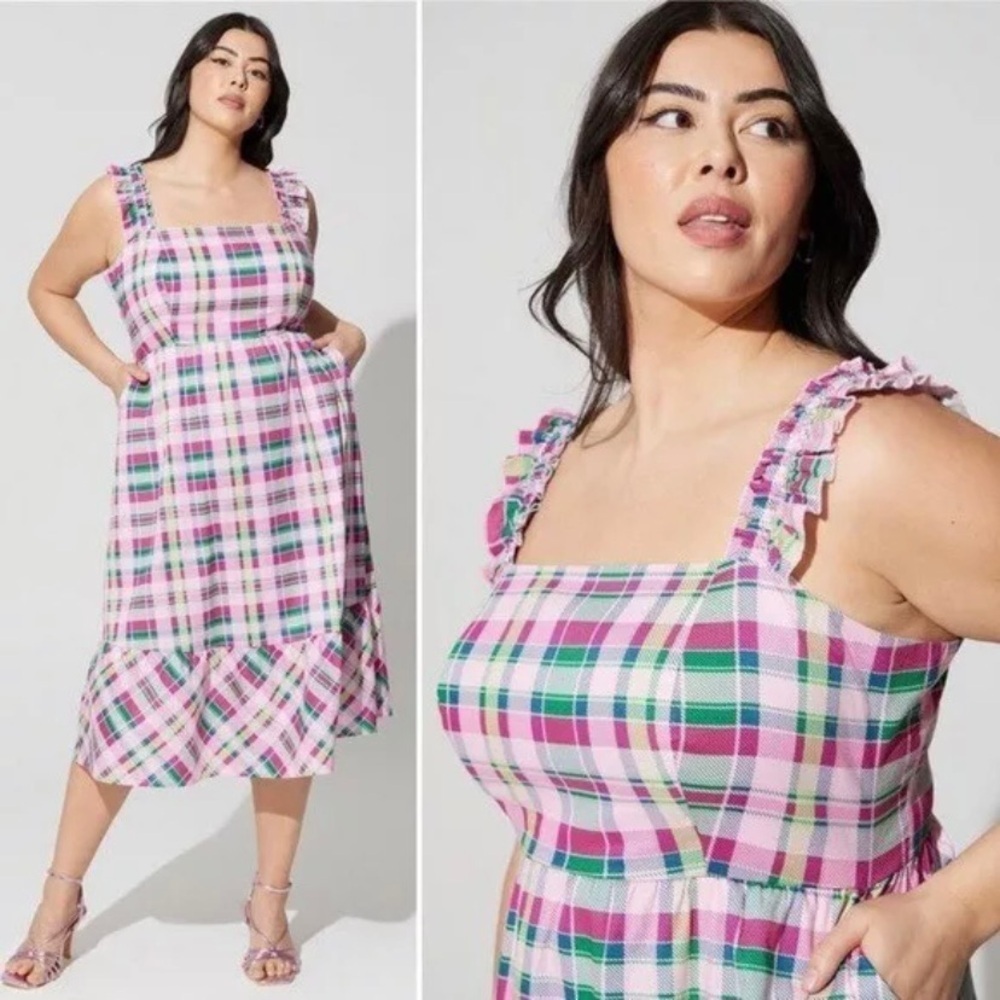 NWT Torrid Midi Poplin Tiered Ruffle Strap Dress women’s Plus Size 3X (22-24)